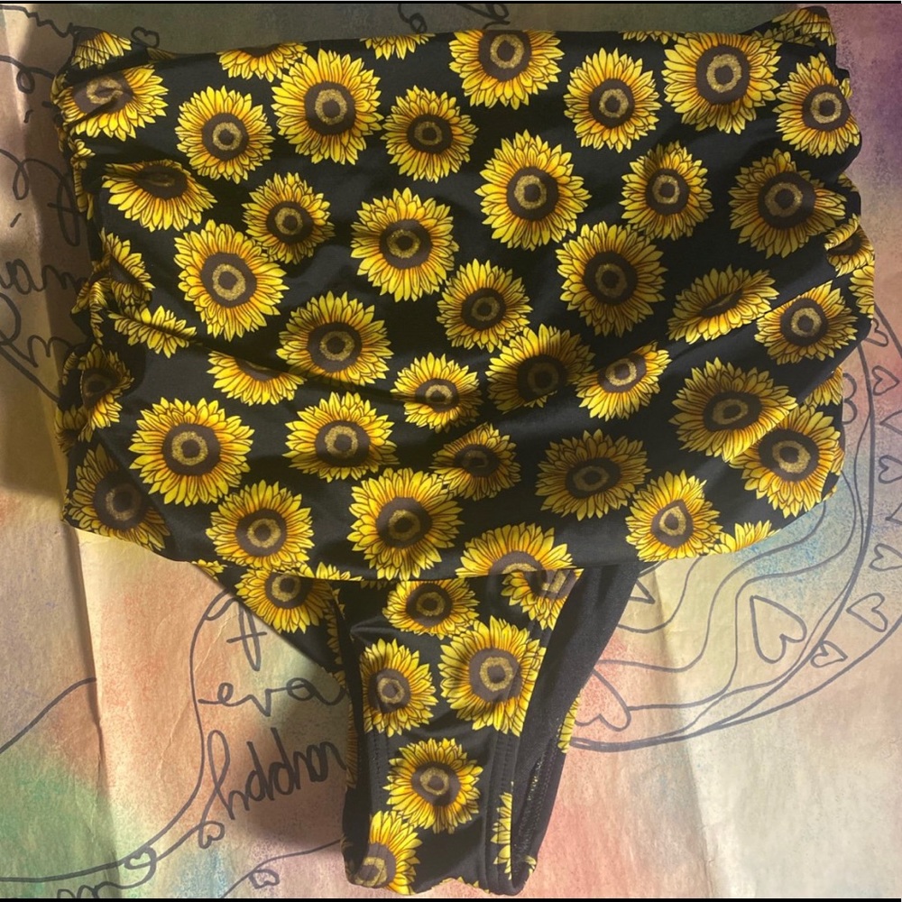 High waist sunflower bathing suit bottom